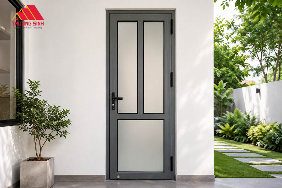 Mẫu cửa nhôm 1 cánh chia ô kính mờ